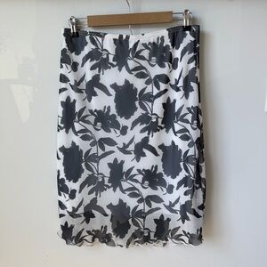 Vintage 90s Wrapper Black and White Floral Midi Pencil Skirt
